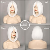 Morica White Bob Wigs For Women Short Bob Wig With Bangs 14 Inch Straight Wigs Soft Synthetic Full Wigs For Daily Party