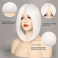 Morica White Bob Wigs For Women Short Bob Wig With Bangs 14 Inch Straight Wigs Soft Synthetic Full Wigs For Daily Party