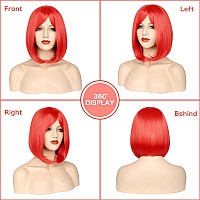 Morica Red Bob Wigs For Women Short Bob Wig With Bangs 14 Inch Straight Wigs Soft Synthetic Full Wigs For Daily Party