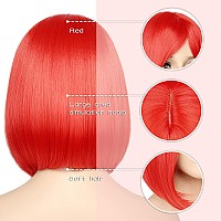 Morica Red Bob Wigs For Women Short Bob Wig With Bangs 14 Inch Straight Wigs Soft Synthetic Full Wigs For Daily Party