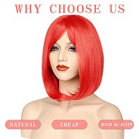 Morica Red Bob Wigs For Women Short Bob Wig With Bangs 14 Inch Straight Wigs Soft Synthetic Full Wigs For Daily Party