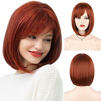 Morica Auburn Bob Wigs For Women Short Bob Wig With Bangs 14 Inch Straight Wigs Soft Synthetic Full Wigs For Daily Party