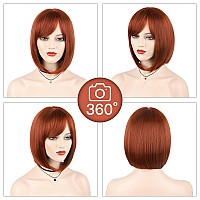 Morica Auburn Bob Wigs For Women Short Bob Wig With Bangs 14 Inch Straight Wigs Soft Synthetic Full Wigs For Daily Party