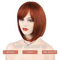 Morica Auburn Bob Wigs For Women Short Bob Wig With Bangs 14 Inch Straight Wigs Soft Synthetic Full Wigs For Daily Party