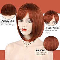 Morica Auburn Bob Wigs For Women Short Bob Wig With Bangs 14 Inch Straight Wigs Soft Synthetic Full Wigs For Daily Party