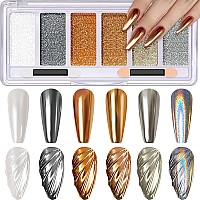 Gold Chrome Nail Powder 6 Colors White Pearl Black Metallic Mirror Effect Chrome Powder For Nails Bronze Brown Iridescent Hol