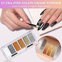 Gold Chrome Nail Powder 6 Colors White Pearl Black Metallic Mirror Effect Chrome Powder For Nails Bronze Brown Iridescent Hol