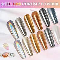 Gold Chrome Nail Powder 6 Colors White Pearl Black Metallic Mirror Effect Chrome Powder For Nails Bronze Brown Iridescent Hol