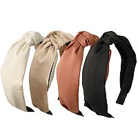 Lvyeer 4 Pack Knotted Satin Headbands For Women Cute Nonslip Fashion Hair Accessories