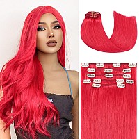 Honsoo Red Hair Extensions Real Human Hair Clip Ins 20Inch 70G 7Pcs Straight Silky Human Hair Clip In Extensions