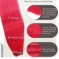 Honsoo Red Hair Extensions Real Human Hair Clip Ins 20Inch 70G 7Pcs Straight Silky Human Hair Clip In Extensions