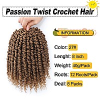 Passion Twist Hair 8 Inch 8 Packs Pre Twisted Passion Twist Crochet Hair For Black Women Pre Looped Passion Twist Curly Croche