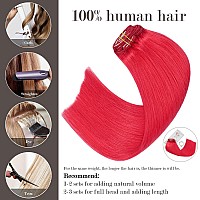 Honsoo Red Clip In Hair Extensions Real Human Hair Honsoo Real Human Hair Colorful Hair Extensions Red 18Inch 70G 7Pcs Straight