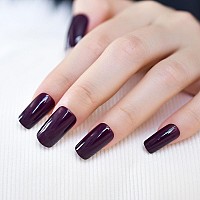 Elevenail Press On Nails Glossy Dark Purple Solid Color Nail Art Tips Medium Lenght Squoval False Nails Salon Women Girls Manicu