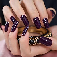 Elevenail Press On Nails Glossy Dark Purple Solid Color Nail Art Tips Medium Lenght Squoval False Nails Salon Women Girls Manicu