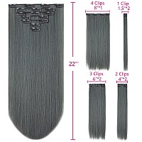 Syxlcygg Grey Hair Extensions Clip Hair Extension 22 Straight 5 Qz Synthetic Like Real Gray Hair Piece Easy To Use Fluffy Tangl