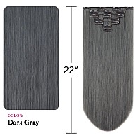 Syxlcygg Grey Hair Extensions Clip Hair Extension 22 Straight 5 Qz Synthetic Like Real Gray Hair Piece Easy To Use Fluffy Tangl