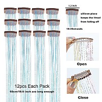 Yooonxi 12Pcs Hair Tinsel Clip In 196Inch Glitter Tinsel Hair Extensions Clip In Hair Tinsel Kit Heat Resistant Shiny Sparkle F