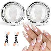 Bishengyf Pearl Chrome Nail Powdersuper Mirror Effectwhite Pearl Chrome Nail Powder Ice Transparent Aurora Chrome Nail Powder