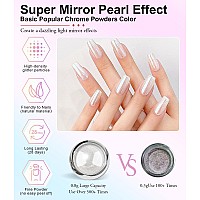 Bishengyf Pearl Chrome Nail Powdersuper Mirror Effectwhite Pearl Chrome Nail Powder Ice Transparent Aurora Chrome Nail Powder