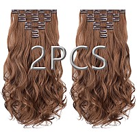 Syxlcygg Brown Hair Extensions 2Pcs Clip Hair Extension 7Pcs 18 Wavy 5 Qz Synthetic Like Real Hair Piece Easy To Use Fluffy Tan