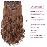 Syxlcygg Brown Hair Extensions 2Pcs Clip Hair Extension 7Pcs 18 Wavy 5 Qz Synthetic Like Real Hair Piece Easy To Use Fluffy Tan