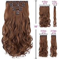 Syxlcygg Brown Hair Extensions 2Pcs Clip Hair Extension 7Pcs 18 Wavy 5 Qz Synthetic Like Real Hair Piece Easy To Use Fluffy Tan