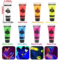 Meicoly Glow Blacklight Face Paintneon Uv Body Paint Set Of 8 Tubes Blacklight Reactive Paintsglow In The Dark Body Paint Neon