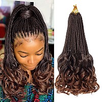 Ruiyok 14 Inch Ombre Brown French Curl Crochet Braids 9 Packs Goddess Box Braids Crochet Hair With Curly Ends Pre Looped Bohemia