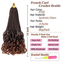 Ruiyok 14 Inch Ombre Brown French Curl Crochet Braids 9 Packs Goddess Box Braids Crochet Hair With Curly Ends Pre Looped Bohemia