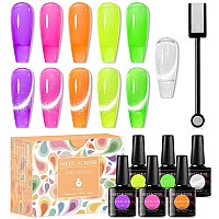 Meet Across Bright Cat Eye Gel Nail Polish And 5 Colors Fluorescent Jelly Gel Polish Soak Off Uv Led Light Nail Kit Gift Box Wit