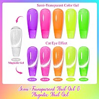 Meet Across Bright Cat Eye Gel Nail Polish And 5 Colors Fluorescent Jelly Gel Polish Soak Off Uv Led Light Nail Kit Gift Box Wit