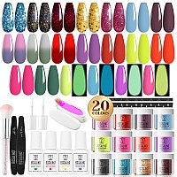 Rosalind 29Pcs Dip Nails Powder Starter Kit 20 Color Dip Powder Nail Kit Red Purple Green Glow In The Dark Nail Dip Powder Colo