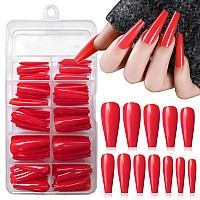 Lifextol 120Pc Coffin Press On Nails Medium Length Colored Long Ballerina Red Fake Nails Full Cover Acrylic Tips False Artificia