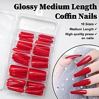 Lifextol 120Pc Coffin Press On Nails Medium Length Colored Long Ballerina Red Fake Nails Full Cover Acrylic Tips False Artificia