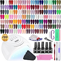 Jodsone 100 Bottles Of Gel Nail Polish Kit With U V Led Light 95 Multiple Glossy Glitter Colors Mint Green Light Pink Nail Gel B