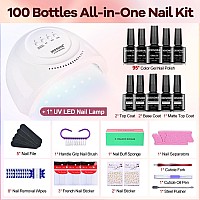 Jodsone 100 Bottles Of Gel Nail Polish Kit With U V Led Light 95 Multiple Glossy Glitter Colors Mint Green Light Pink Nail Gel B