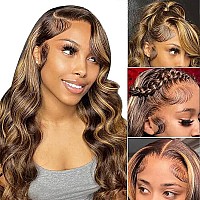 13X6 Hd Highlight Ombre Lace Front Wigs Human Hair 180 Density Honey Blonde Glueless Body Wave Lace Front Wigs Pre Plucked With