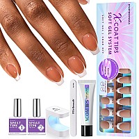 Btartboxnails French Gel Nail Kit French Tip Press On Nails Brown Short Coffin Xcoattips Preapplied Tip Primer Base Coat Fa