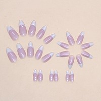 Babalal Stiletto Press On Nails Long White French Tip Mirror Glue On Nails Glossy Aurora Design Almond Acrylic Nails Press On