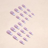 Babalal Stiletto Press On Nails Long White French Tip Mirror Glue On Nails Glossy Aurora Design Almond Acrylic Nails Press On