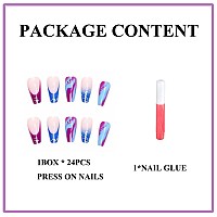 Mervf Coffin Press On Nails Long Fake Nails French Tip Ballerina Glue On Nails Press Ons With Glitter Design 24Pcs Glossy Acryli