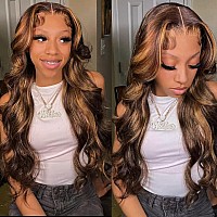 Xterfsty 30 Inch 13X6 Hd Full Frontal 427 Highlight Ombre Lace Front Wigs Human Hair Brown Colored 180 Density Honey Blonde Glu