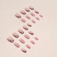 Imsohot Oval Press On Nails Short Fake Nails Pink Gradient French Tips False Nails Round Glossy Full Cover Glue On Nails Acrylic