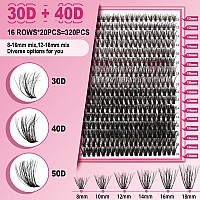 Lash Ciusters 320Pcs Individual Lashes 3D Fluffy Cluster Lashes Natural Look Eyelash Clusters Faux Mink Wispy Lashes 30D40Dd M