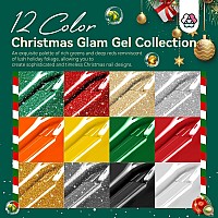 Saviland Christmas Gel Nail Polish Set 12 Colors Glitter Red Green Sliver Black Gel Polish Nail Sticker Nail Art Liner Brush Ge