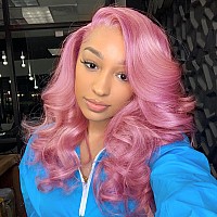 Lady Miranda Pink Wig Loose Wave Lace Part Wig Nature Curly Synthetic Heat Resistant Weave Full Wigs For Black Women Pink