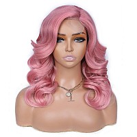 Lady Miranda Pink Wig Loose Wave Lace Part Wig Nature Curly Synthetic Heat Resistant Weave Full Wigs For Black Women Pink