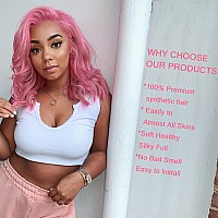 Lady Miranda Pink Wig Loose Wave Lace Part Wig Nature Curly Synthetic Heat Resistant Weave Full Wigs For Black Women Pink