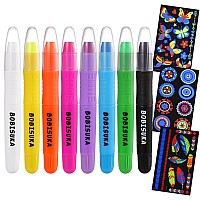 Bobisuka Glow In The Black Light Face Body Paint Stick Kit With Temporary Tattoo Stickers 8 Color Uv Neon Face Painting Crayon